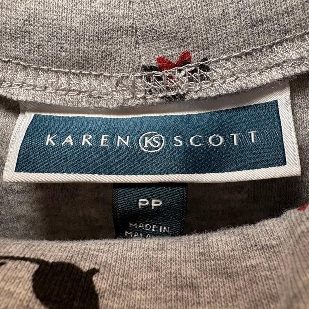 Women's KAREN SCOTT Petite Long Sleeve Tee‎ Gray Black Cat Print - Picture 3 of 8